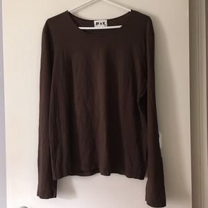 FLAX Brown Cotton Long Sleeve Crew Tee XL